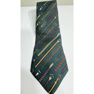 Vintage Gucci Silk Tie Teal Belt Buckle Strap Novelty Print Made in Italy 80s